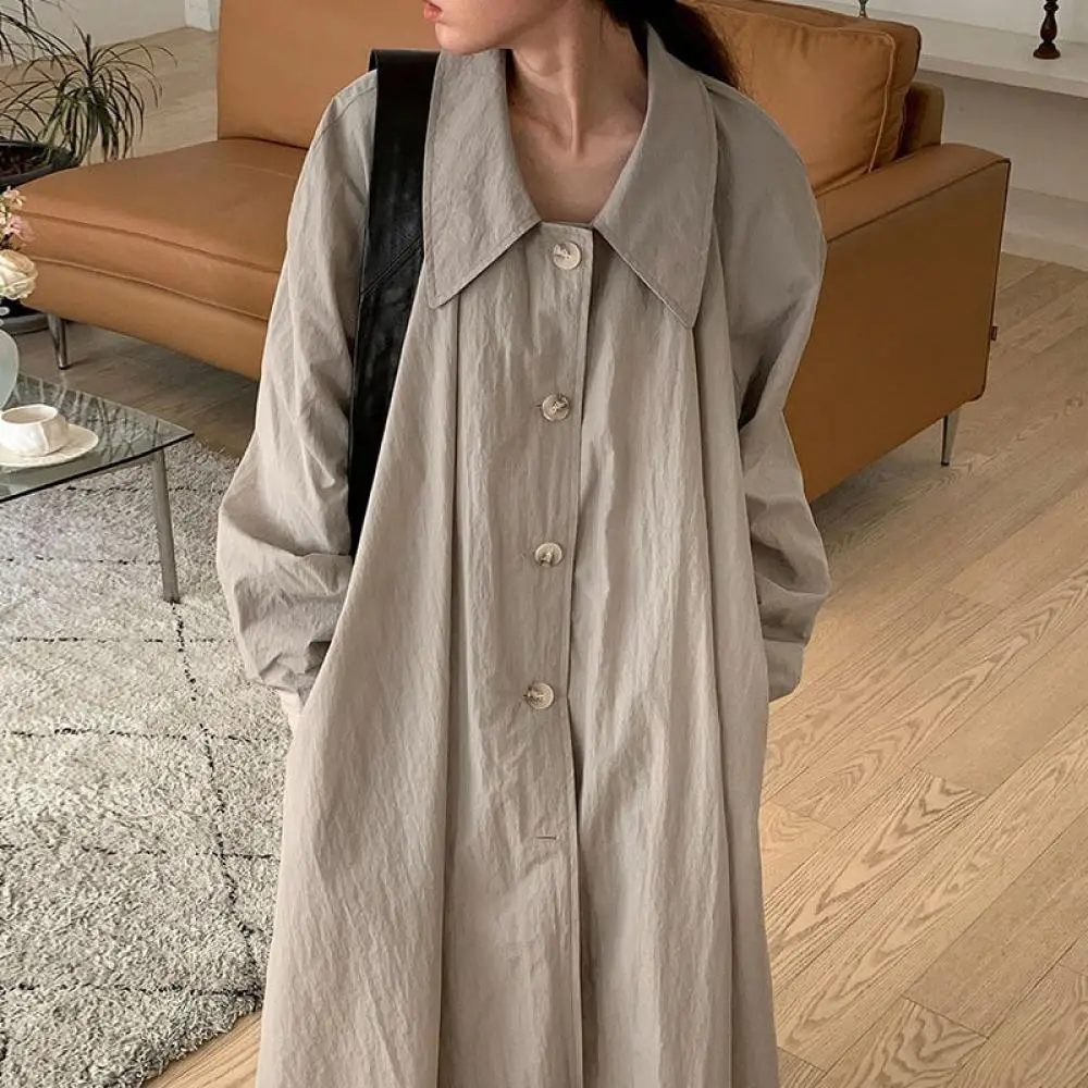 

Casual Long-Sleeved Dress Niche Slouchy Lapel Dresses Single-Breasted Loose Vestido Street Hipster Vestidos Commuter Dress