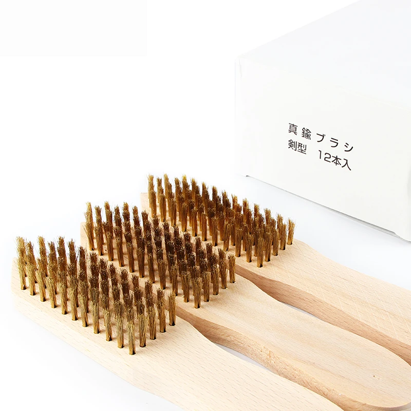 Tapered Brass Hand Brush Wooden Handle Non-Scratch Brass Bristle Jewelry Metal Copper Oxidation Cleaning Polishing Brush