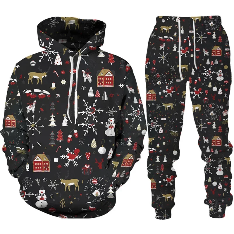 New Year Christmas Hoodies Sets Y2k Men Pants Santa Claus Men's Kid 3D Printed Tracksuit Set Novelty Oversize Loose Streetwear