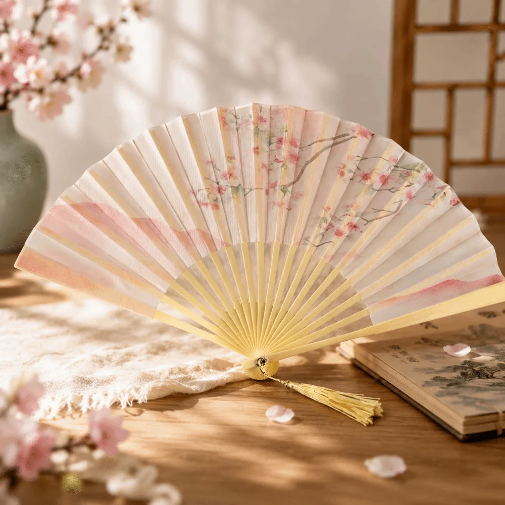 Portable Cloth Folding Handheld Fan Collapsible Chinese Style Hand Fan Floral Printed Home Decor Dance Fan Wedding