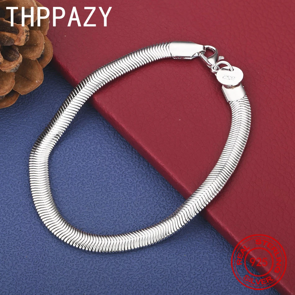 

THPPAZY 925 Sterling Silver 6mm Side Chain Bracelet 8-Inch Chain Men Fashion Simple Gift Birthday Wedding Party Jewelry Gift