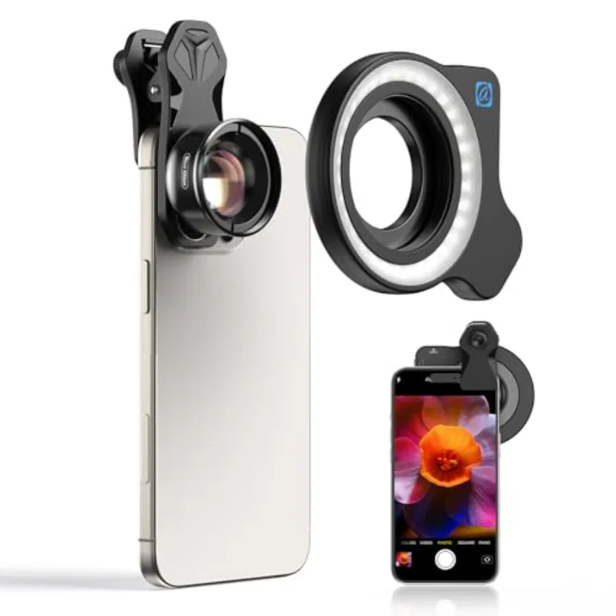 

Professional Macro Photography Lens with Fill Light for Smartphone Compatible with iPhone S Galaxy Android Phones Universal Cel