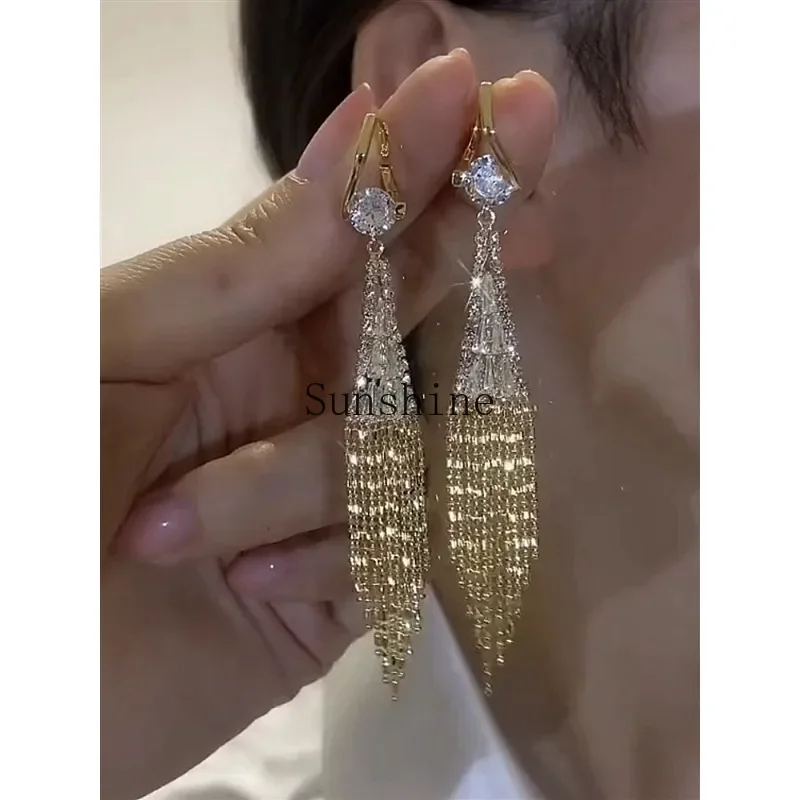 

Wheat ear tassel curtain Youmeng gorgeous bright fashion earrings chain earrings