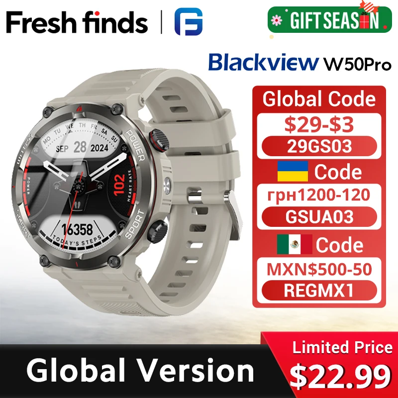 [Światowa premiera] Blackview W50 Pro Wytrzymały smartwatch 1,45-calowy wyświetlacz Bluetooth Połączenia telefoniczne Bateria 960 mAh Latarka LED IP68