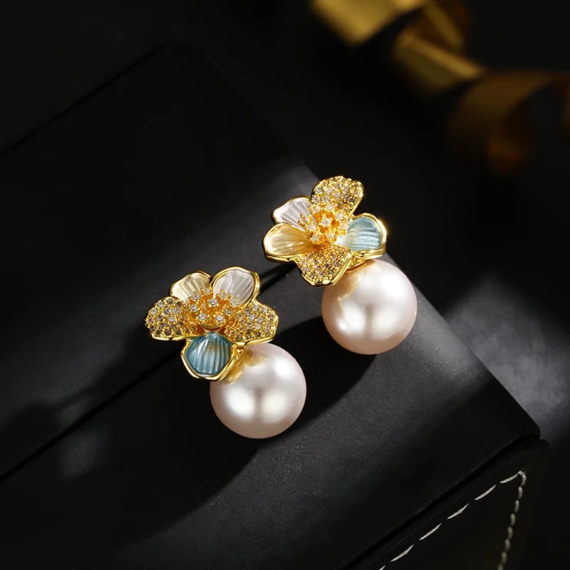 

New Style Sweet Flower Pearl 14K Gold Filled Female Stud Earrings Jewelry Women Birthday Gifts Anti Allergy 2026