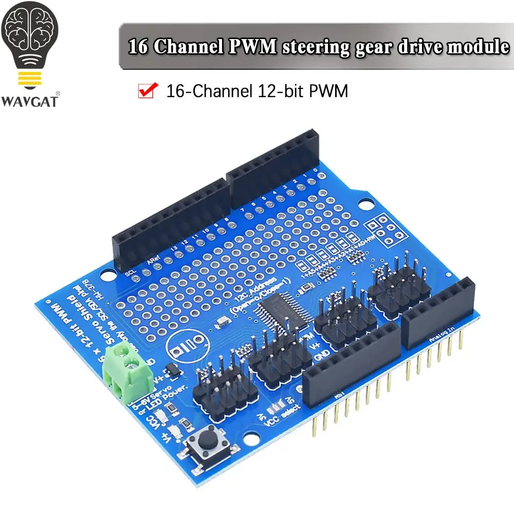 WAVGAT IIC I2C servo shield 16 Channel 12-bit PWM/Servo Driver-I2C interface PCA9685 For Arduino Robot PWM Uno Mega R3 Replace