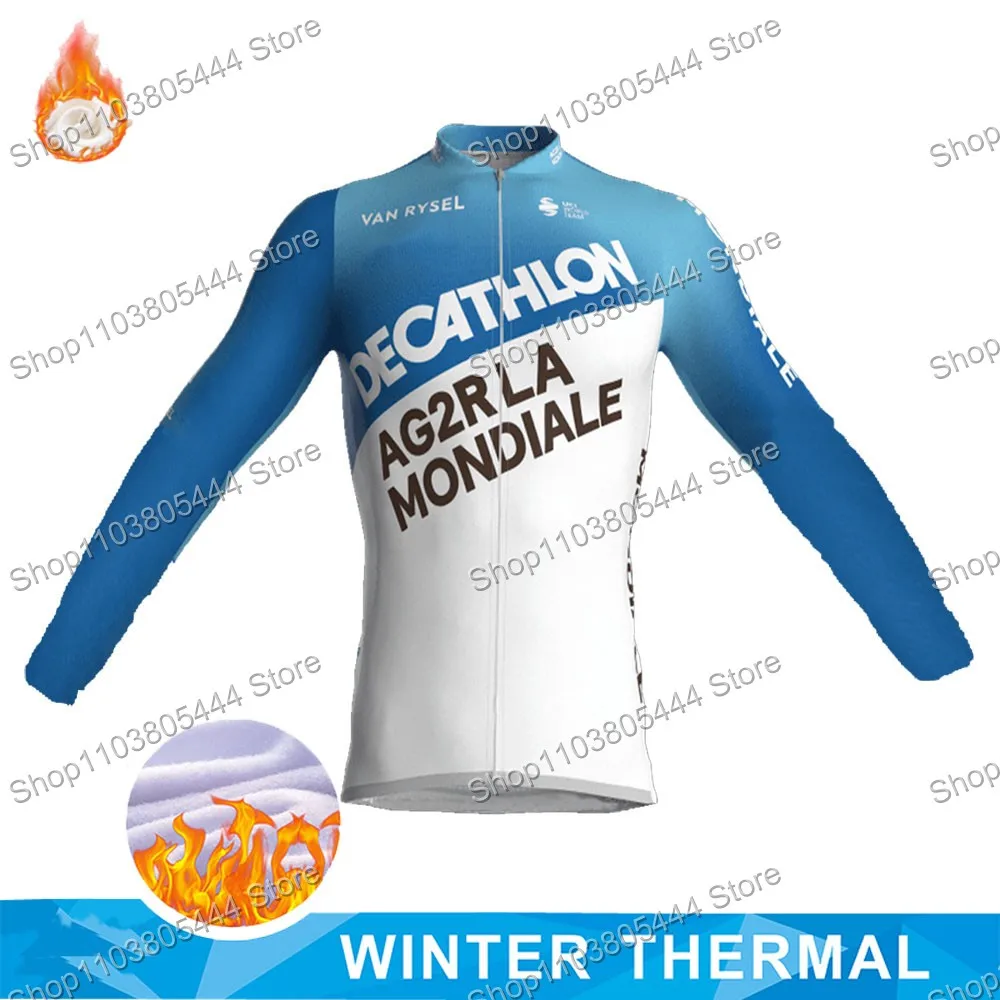 Ag2r Team Cycling Jersey 2024 Men Winter Long Sleeve Fleece Belgium Clothing Road Bike Top Shirts Bicycle Jacket MTB Sports Wear