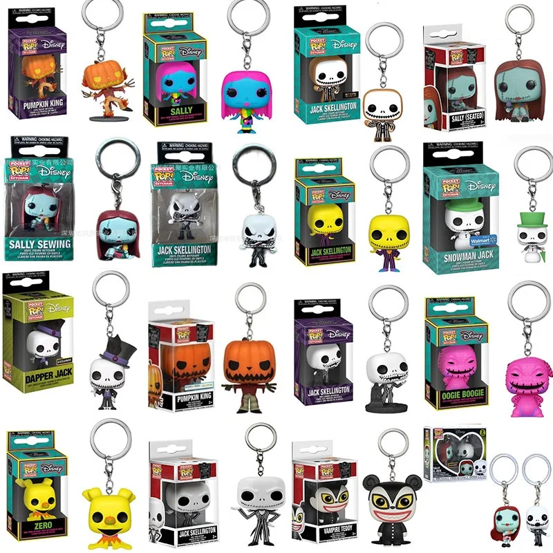 Funko llavero de bolsillo Disney Jack Sally Pumpkin King Zero Oogie Boogie muñeco de nieve Jack Vampire Teddy Sally &jack POP modelo juguete para regalo