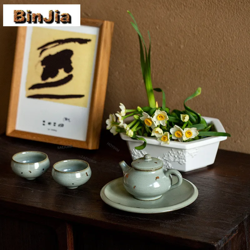 BAEJORIA 110ml Golden Glazed Ru Kiln Teapot Zen Tea Infuser Pot Tea Maker Kettle With Ball Hole Oolong Tea Cha Pot Bearing Craft