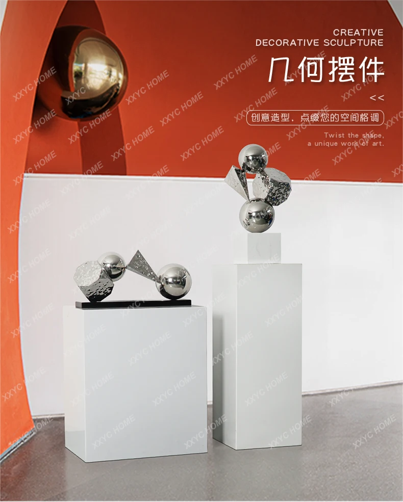 

Creative modern light luxury stainless steel geometric desktop decoration ornament hotel lobby sculpture