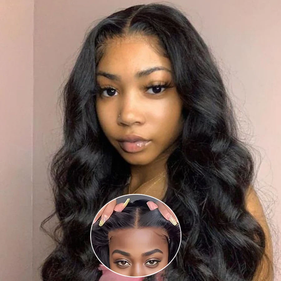 Perruque sans colle prête à porter avec closure en dentelle 5x5, perruques en cheveux humains 6x4 pré-coupées, perruque sans colle ondulée pour femmes, cheveux Remy