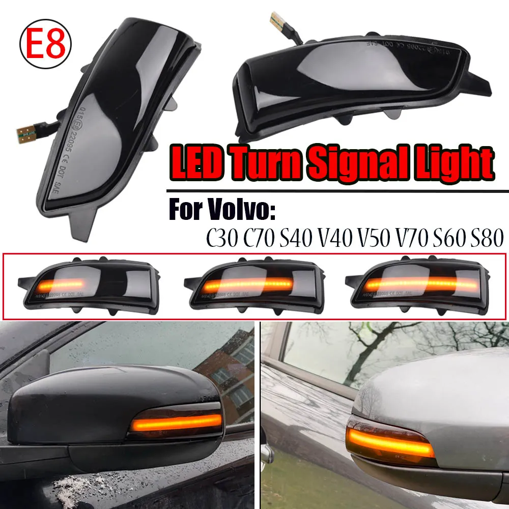 For Volvo C30 C70 S40 V40 V50 V70 S60 Dynamic Blinker LED Turn Signal Side Mirror Blinker Lights Indicator Flasher 2005--2009