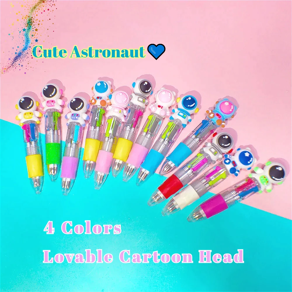 

12 шт./лот, мини-4 цветные шариковые ручки с милым мультяшным астронавтом, кавайные космонавты, разноцветная ручка, детские школьные канцелярские принадлежности, подарки