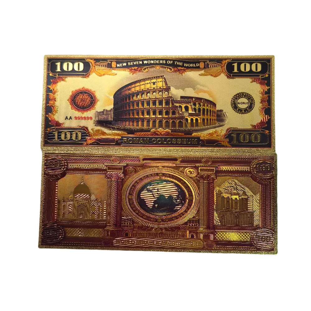 2025 7 قطعة العمارة المعجزة العالمية السبعة 100 دولار أمريكي مجموعة الأوراق النقدية الذهبية هدية