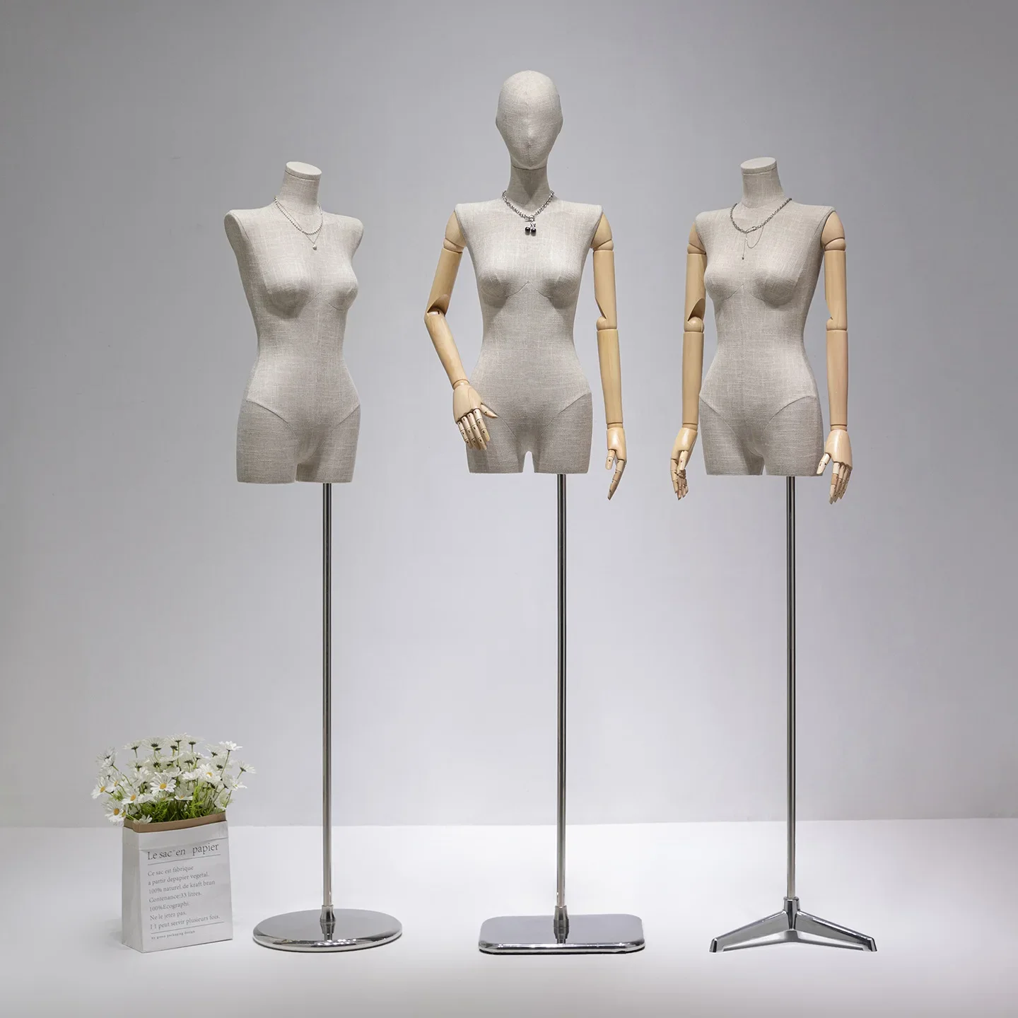 Clothing store window flat shoulder dummy table bamboo joint hemp half-body model props women's clothing display stand