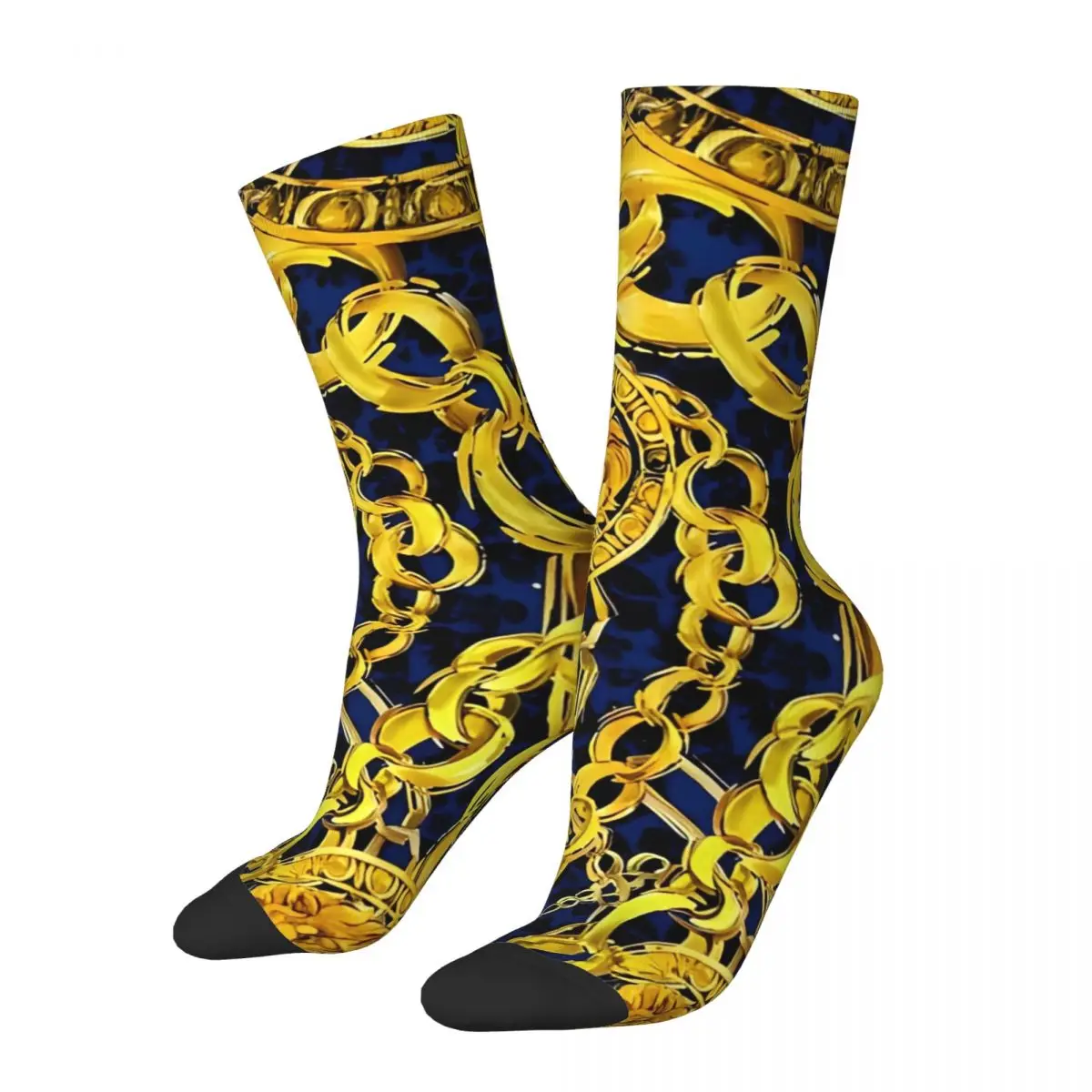 Luxury Golden Lion Flower Pattern Socks Baroque Harajuku Stockings Couple Comfortable Skateboard Socks Autumn Non Slip Socks