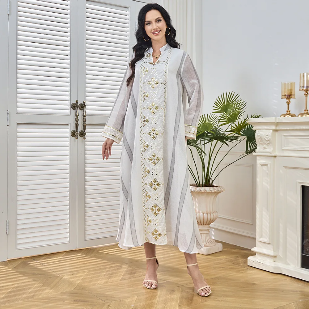 Abbigliamento arabo saudita Abito da sera musulmano ricamato con perline Abbigliamento da donna