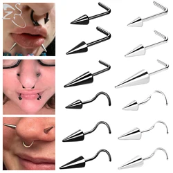 Zs 1Pc 20G Spike Neusring Rvs Neusknoop Zwart Kleur Kegel Neusgat Piercing L-Vormige Seputm Neusgat Lichaam Piercings