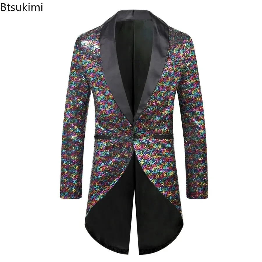 2024Men\'s Tuxedo Chic Style Male Jacket Tops Luxury Sequin Glitter Suits Blazer Men Party Stage Prom Singer Dancer Jackets Coats