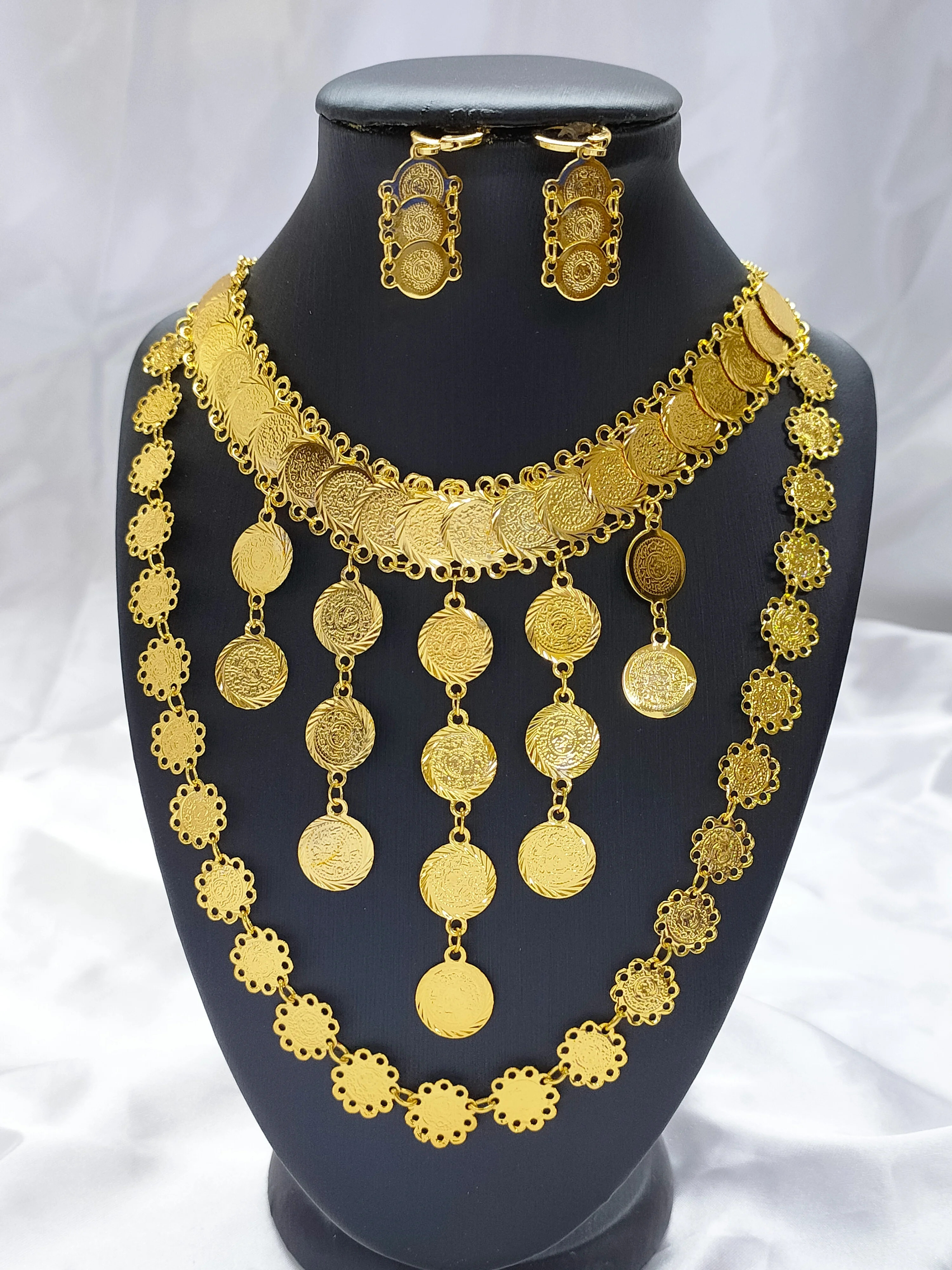 

Dubai Gold Color Coin Jewelry Set Women's Fashion Style Necklace Earrings Jewelry Set