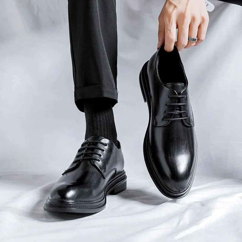 

Men's Autumn British Formal Business Suit Shoes Black Inner Heightening Versatile Casual Groom Shoes