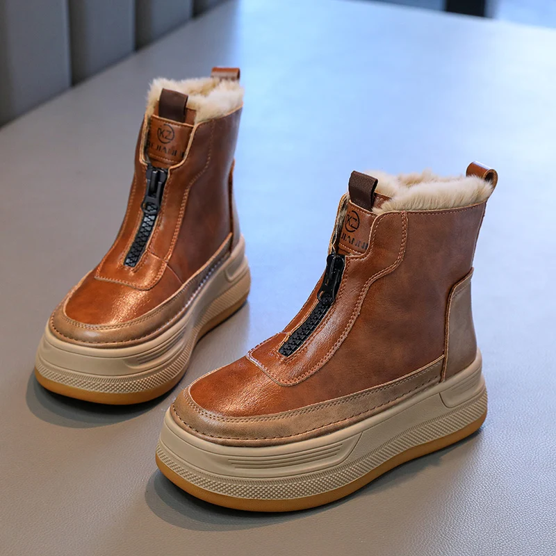 

Kids Ankle Boots Handsome Comfortable Fur Children Fashion Boots Soft Bottom 2026 Brand New Boys Girls Short Boots Front Zipper