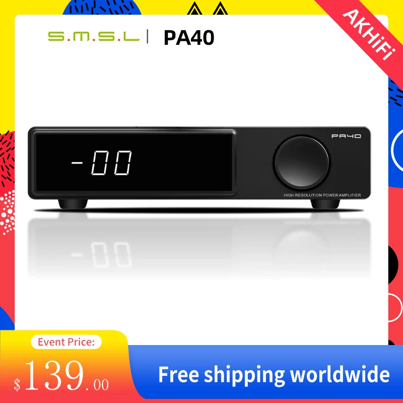 SMSL PA40 Digital Power Amplifier MA5332 Class D EQ Bass Treble Adjustment Romote Control Built-in Power Supply