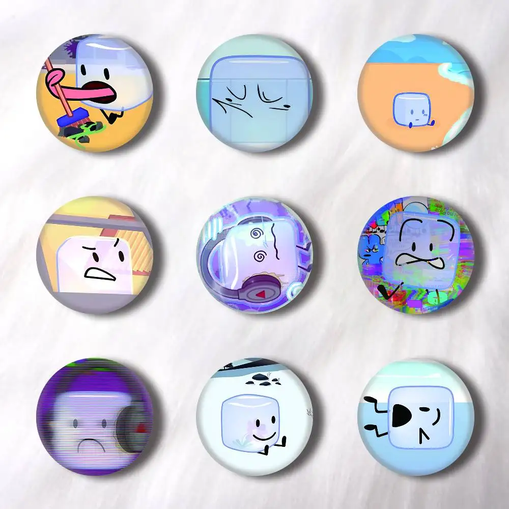 Ice Cube Cartoon B-BFDI Pins Badges Round Laser Badge Brooch Clothes Backpack Accessories