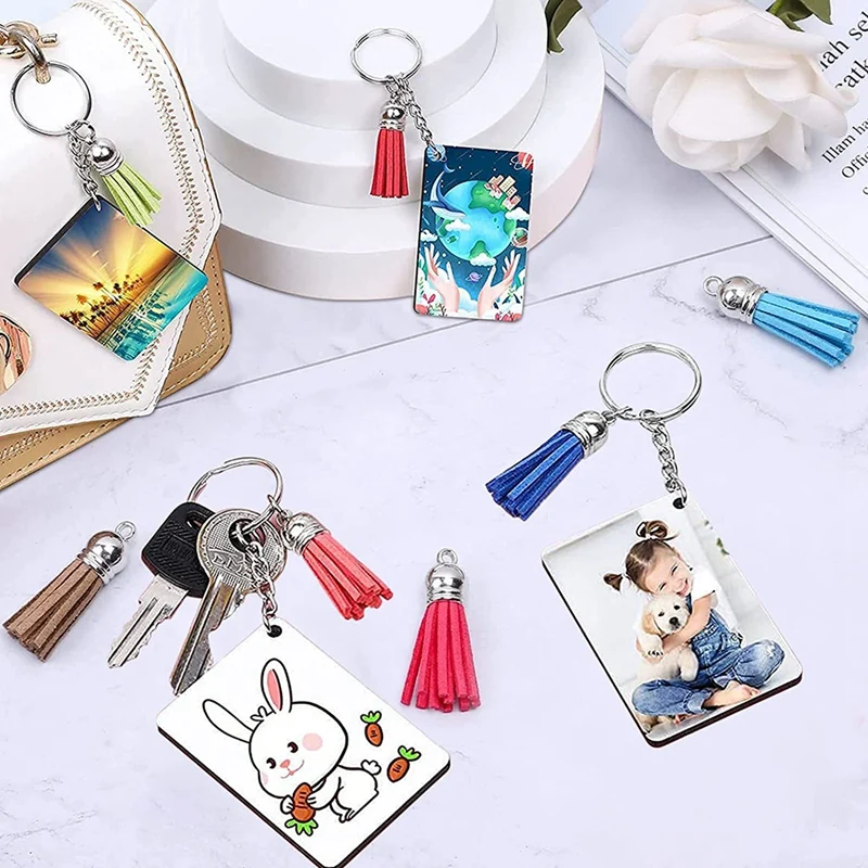 Sublimation Keychain Blanks, 128Pcs MDF DIY Blank Keychain With Key Rings, Heat Transfer Keychain For Present Making