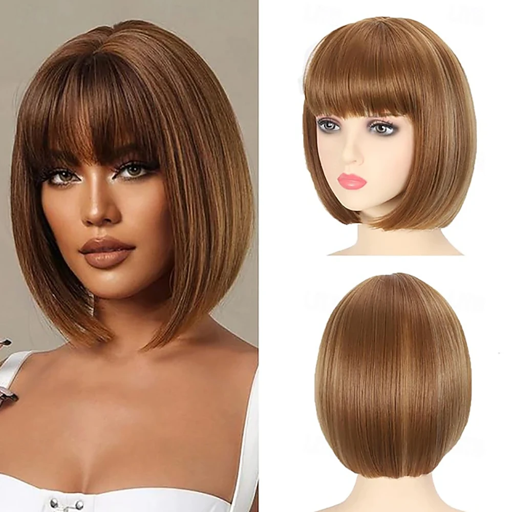 

Synthetic Hair Short Bob Wigs With Bangs Straight Cosplay Party Wig for Women Daily Use Colorful Hair Wigs