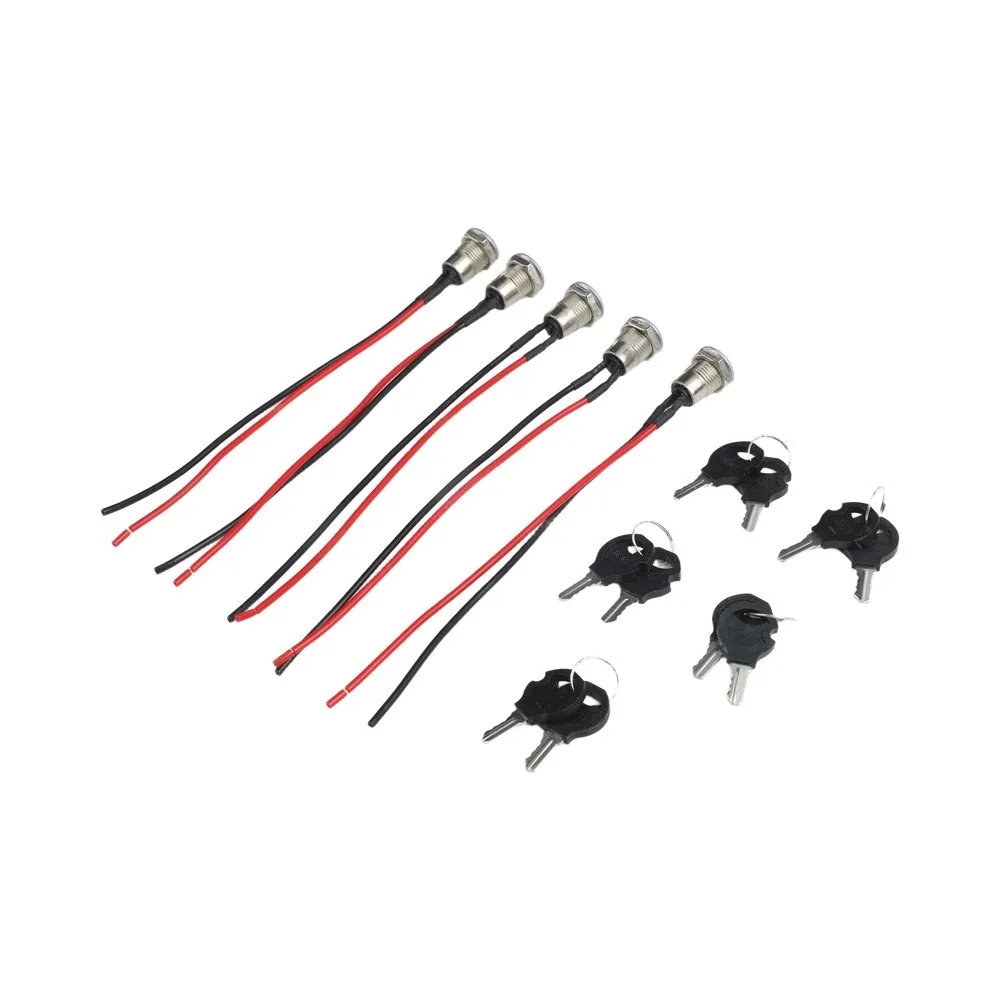 Pre Wired Key Switch Bundle Set of 5 Metal 12mm ON/OFF for Go Karts Featuring Interchangeable Keys for Security