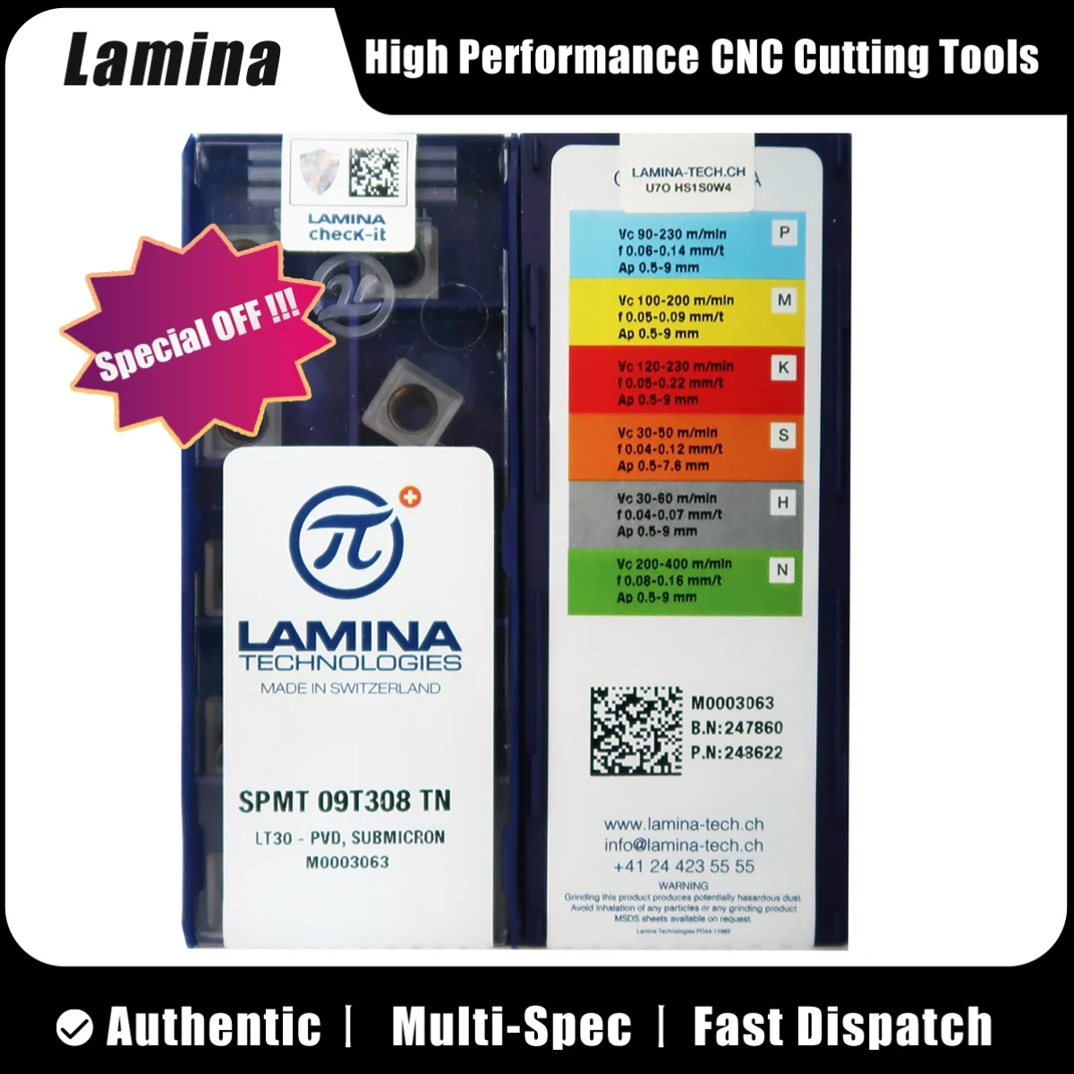 

LAMINA Original SPMT SPMT12T308 LT30 SPMT09T308 TN LT30 Purpose Grade for King Drill U Drill DC9800 Indexable U-Drill