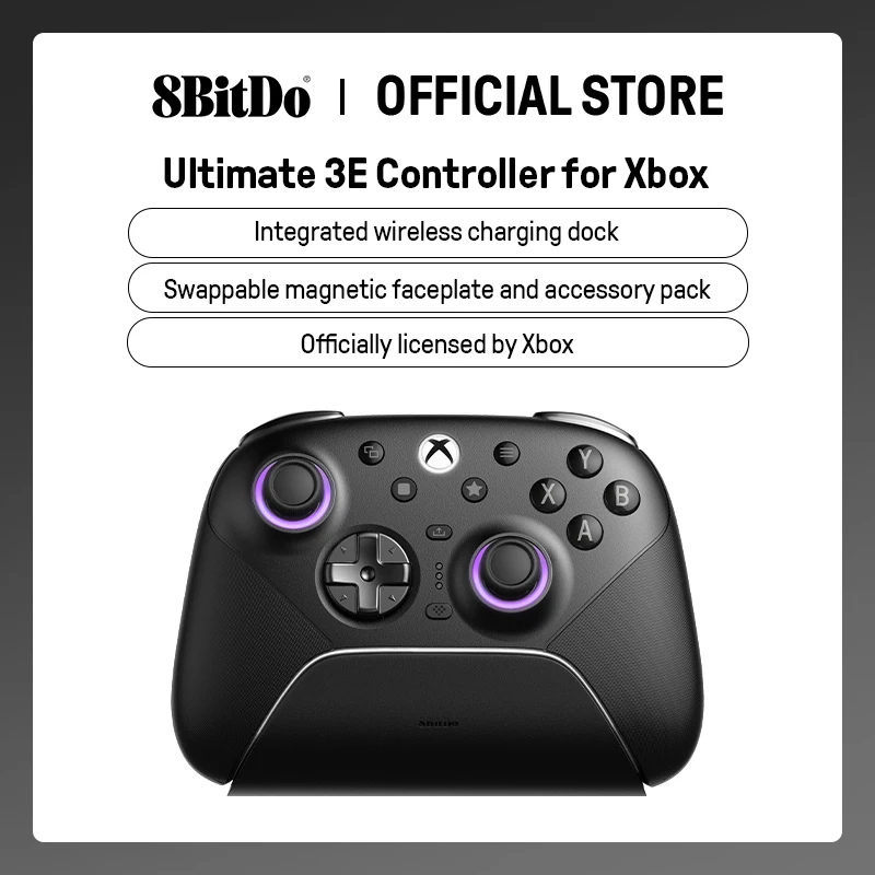 Controle Sem Fio 8BitDo Ultimate 3E para Xbox, PC, Android, Apple, Peças Intercambiáveis, Joysticks TMR, Gatilhos Hall com 2 Posições