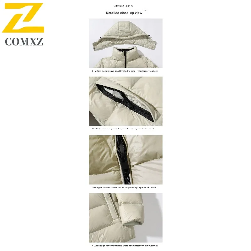 COMXZ 2025 Men Puffer Coat Hooded Outdoor Camping Windbreaker Workwear Versatile Mountain Casual Cold Protection Padded Coat