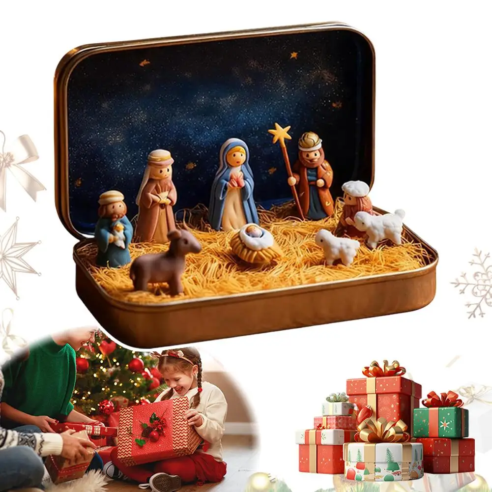 

Рождественский вертеп Декоративная коробка Семейная вертепная сцена Ручная работа Коробка для кабины Театральные настольные украшения для рождественского декора