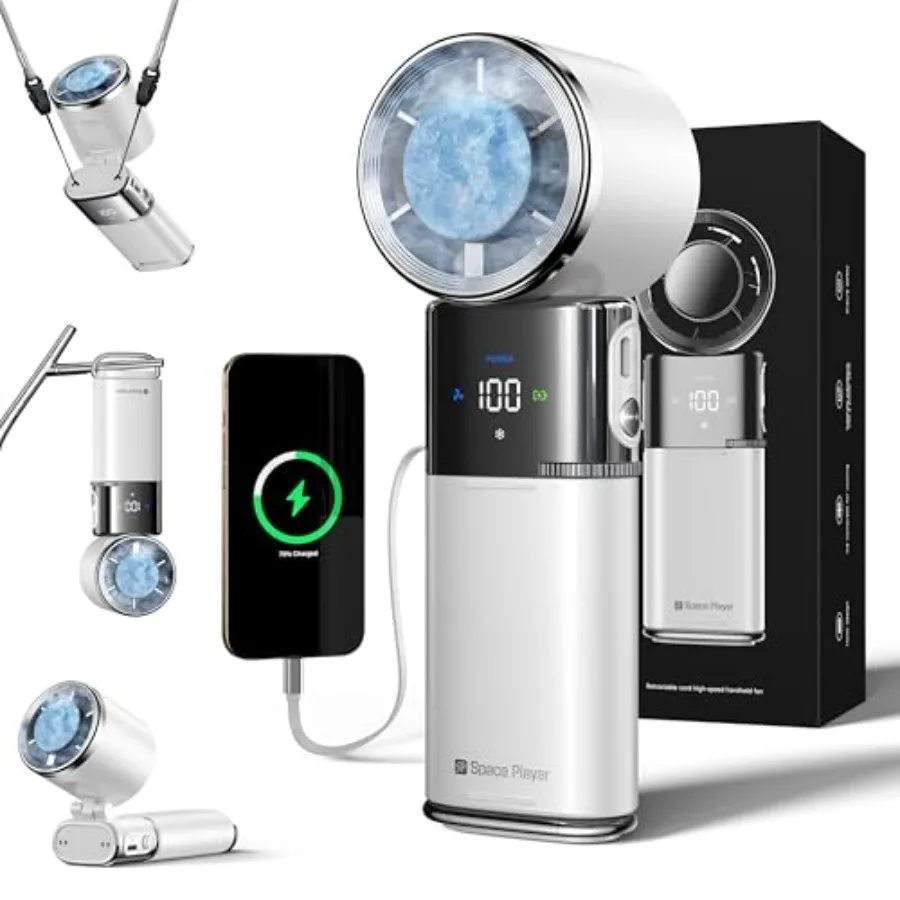 

Портативный ручной турбовентилятор с охлаждением льдом, перезаряжаемый, 9000 мАч, 100 скоростей, со встроенным кабелем Type-C, LED-дисплей