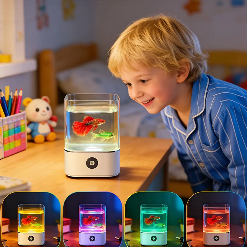 

Новинка, аквариумный ночник, прикроватная лампа для очистки воздуха, питание от USB, меняющее цвет освещение, подарочная настольная лампа