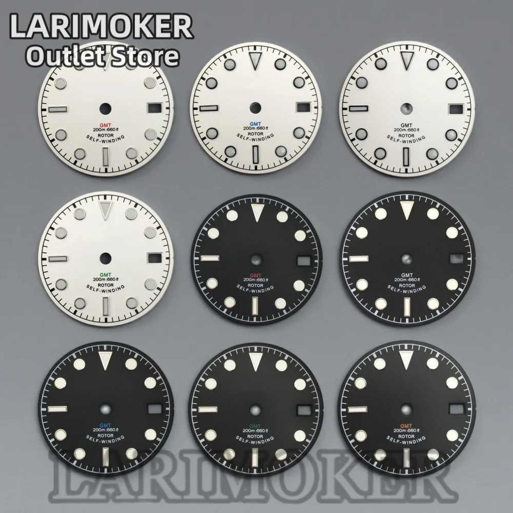

LARIMOKER 29mm White Black Dial Green Luminous GMT Four Hands Suitable For NH34 Movement Watch Accessories Replacement Dial