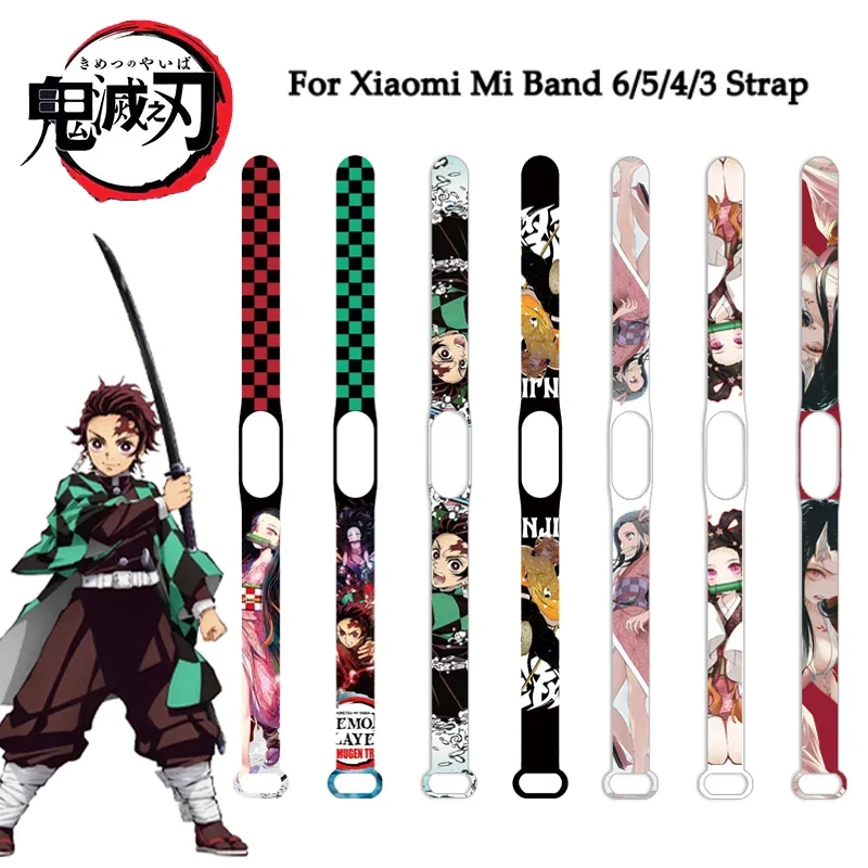 Demon Slayer Tanjirou Strap for Mi Band 4 3 5 6 Creative Anime Graffiti Silicone Sports Bracelet Replacement High Quality Strap