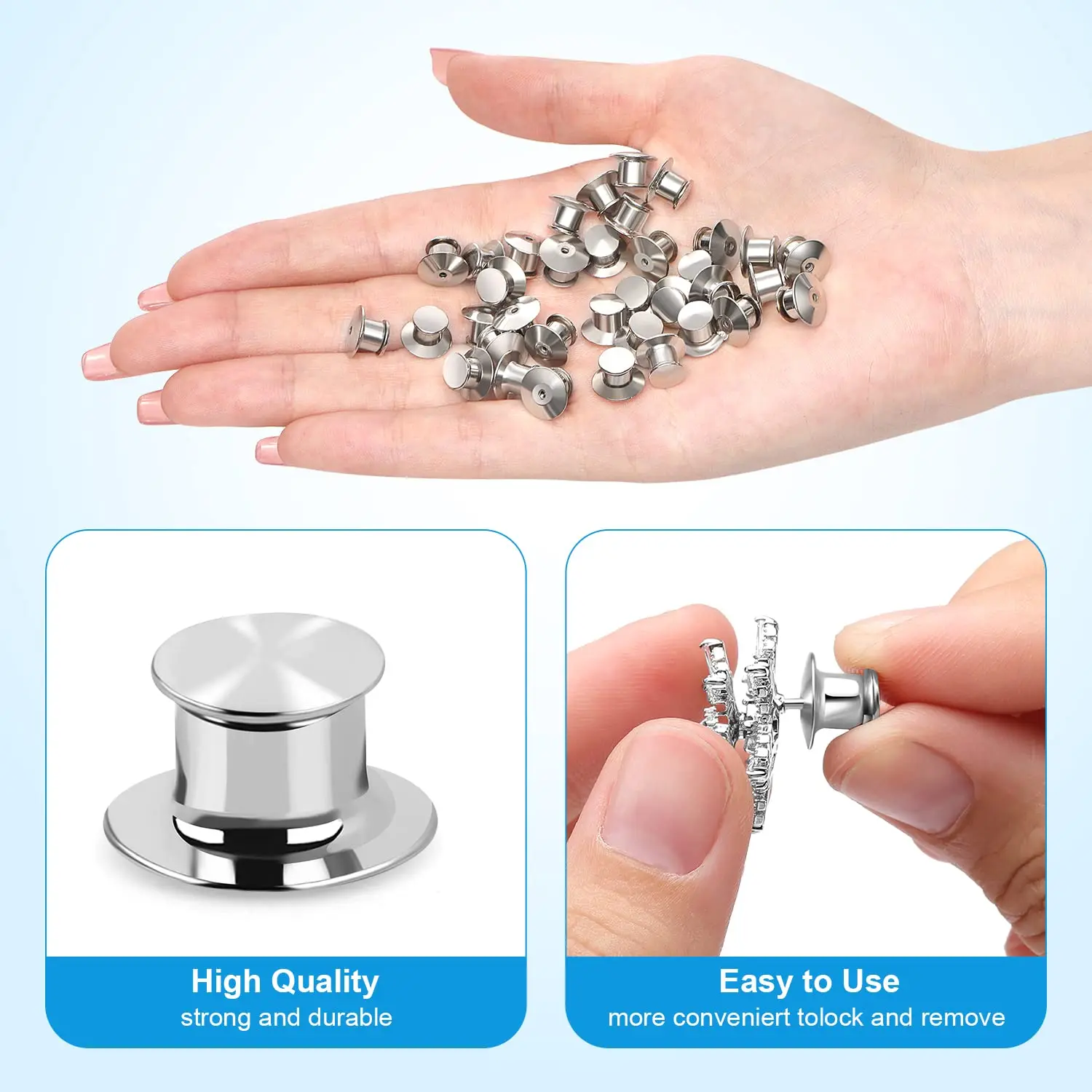 20-Piece Stainless Steel Locking Pin Backs | Secure Clasps for Brooches, Lapel Pins & Enamel Badges | Jewelry Making Supplies image 3
