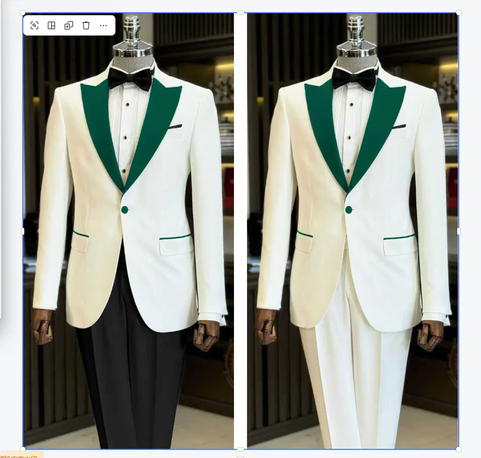 

White Men Suit Set 2 Pcs Blazer+Pants Trousers Green Lapel Wedding Tuxedo Formal Business Office Jacket Prom Coat Customized