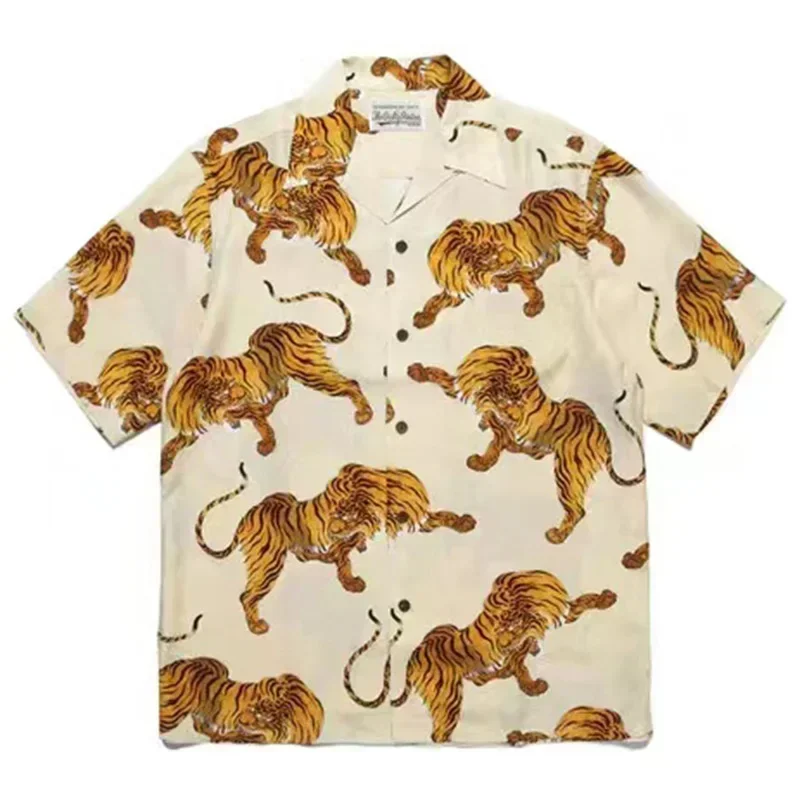 24ss Oversized Black Tiger Short Sleeved Shirts Women's 1:1 Short Sleeved Hawaiian Shirts