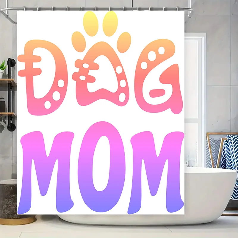 

Dog Mom Shower Curtain Decorative Pet Paw Print Home Bathroom Wall Hanging Decoration for Dog Lovers Gift