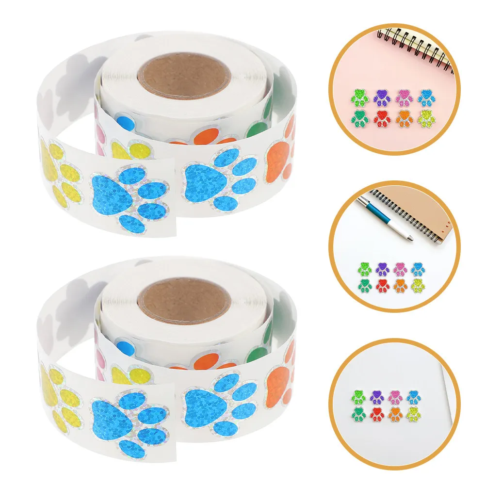 

2 Rolls Sparkling Dog Paw Stickers Glitter Finish Removable Paw Print Wall Decals for Classroom Bulletin Boards Envelopes Party