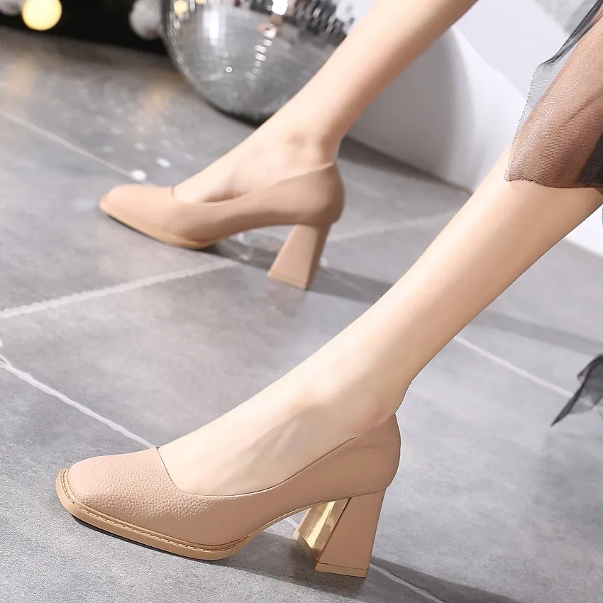 Sexy Retro Pumps for Women Shoes Temperament Square Toe Thick Heel Ladies Dress  High-heeled  Fashion High Heels 2024 New