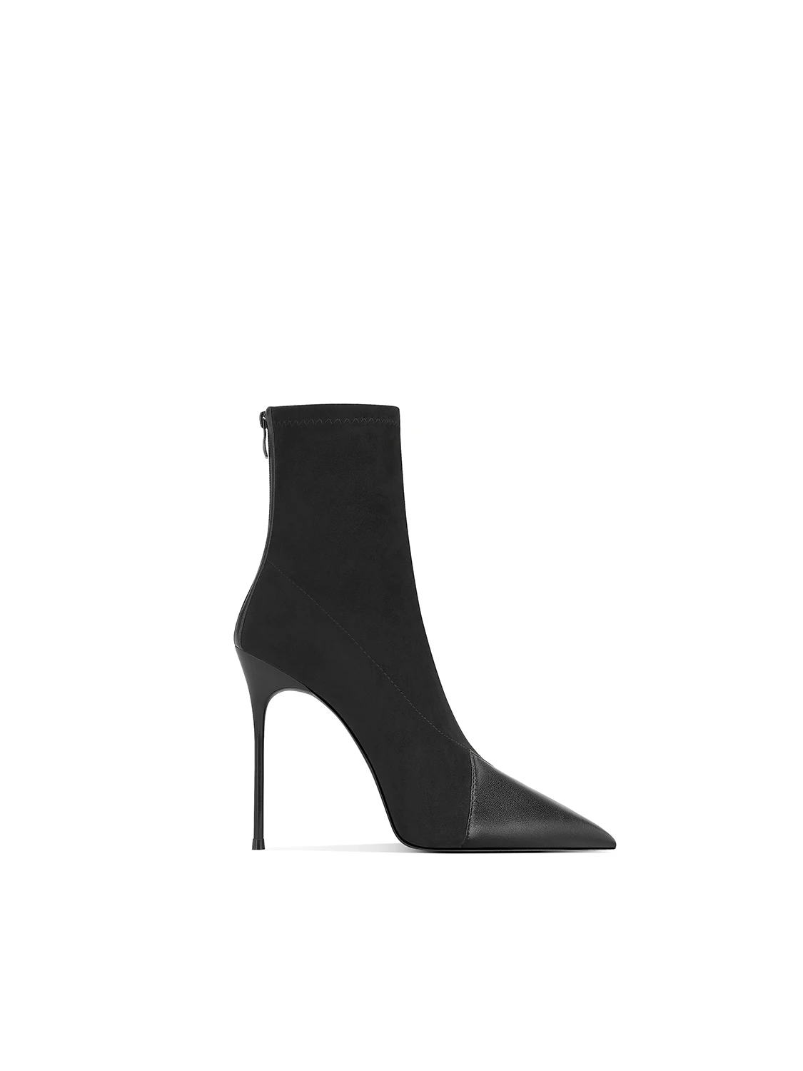 Black Short Boots Thin Heel Sheepskin Pointed Splicing High Heels Women's 2025 New Elastic Boots
