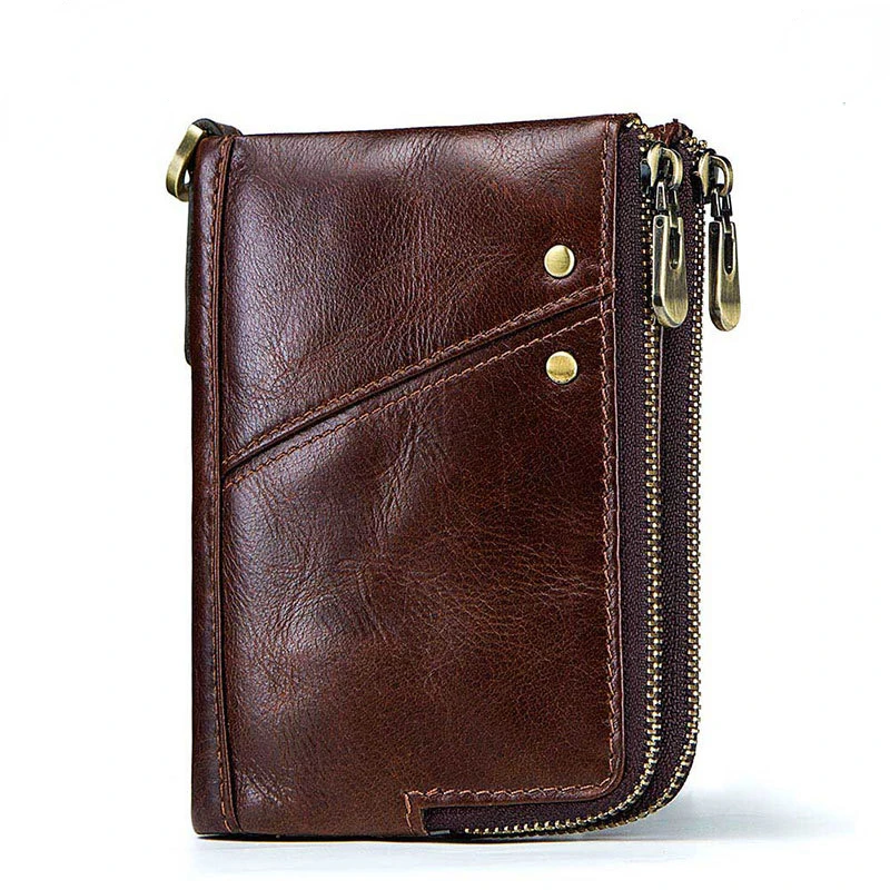 Wallet for Men  Anti-theft Brush RFID Leather Men's Wallet Multi-function Double Zipper Vertical Wallet Fashion Casual Zero