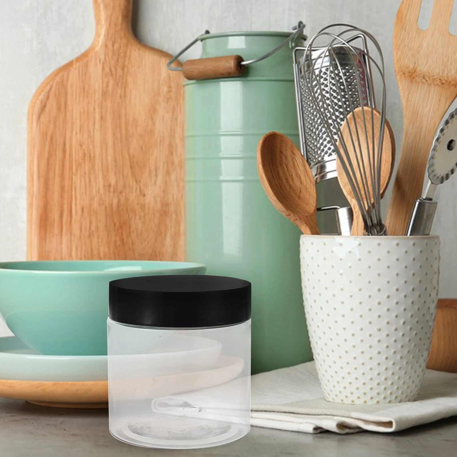 

8pcs Plastic Jars 100ml Transparent Black Lids Airtight Food Storage Containers for Rice Beans Nuts Home Kitchen