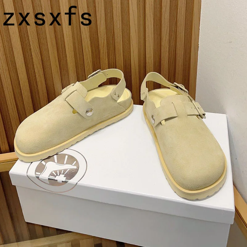 Designer Slingback Brand Women Sandalias Mujer 2023 Summer Suede Leather Flat Casual Shoes Woman Men Wrap Toe Rome Sandals Male