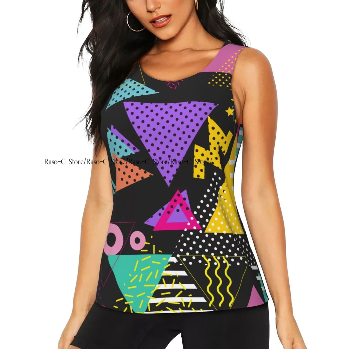 Women Fitness Sexy Yoga Vest Geometric Retro 80s Style Pop Art Triangles Gym Sports Top Tank Female